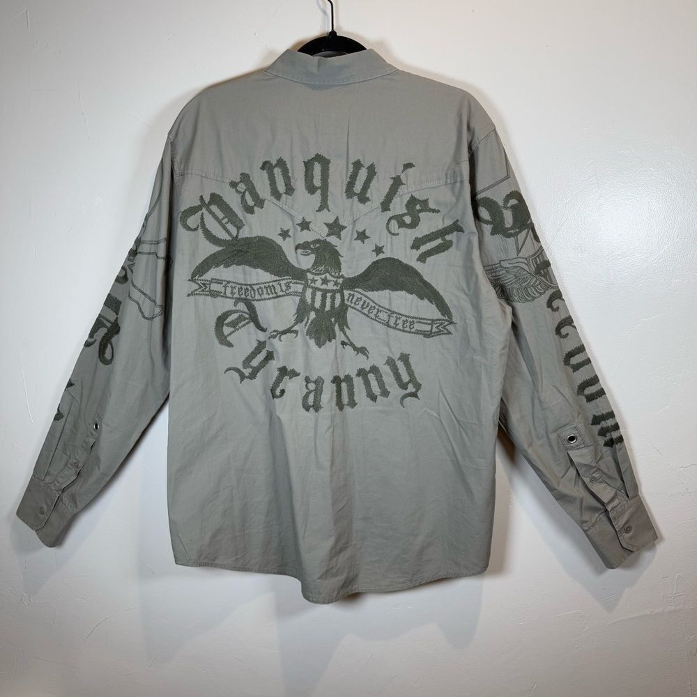 INC International Concept Green Anguish Tyranny Long Sleeve Shirt Size Large